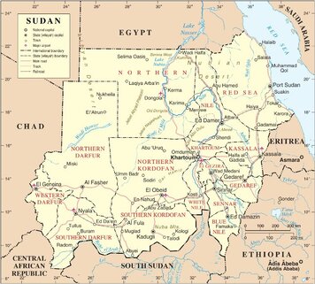 Sudan map showing the 5 States